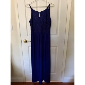 Candalite Lace Maxi Dress Key Hole Formal Gown Evening Party Navy Blue Medium